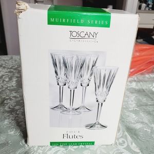 4 Fluted Champagne Glasses in Original Box Vintage Leaded Glass Crystal Rare